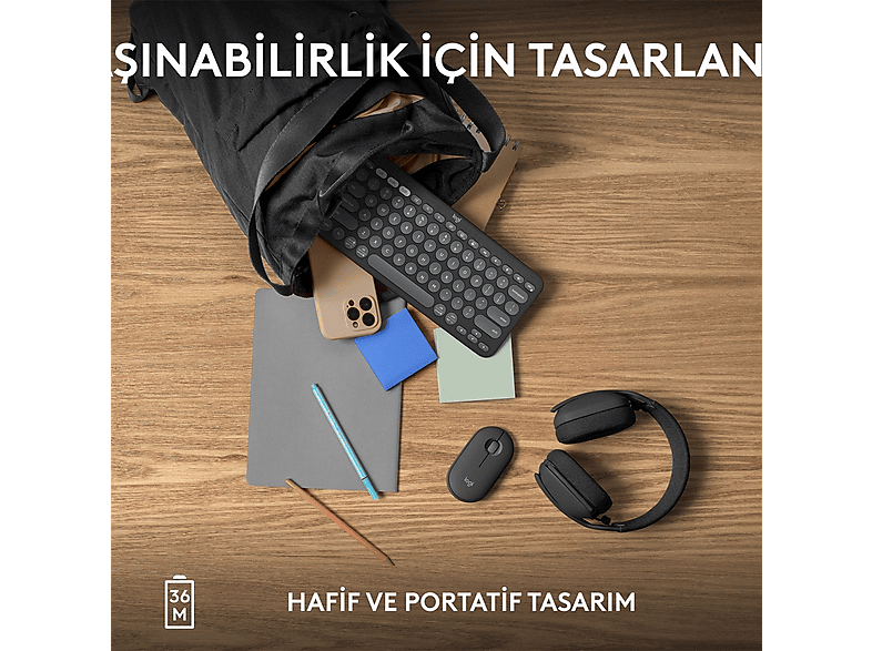 LOGITECH Pebble Keys 2 K380s Multi-Device Bluetooth Klavye Grafit (Türkçe Tuş Dizimi)_7