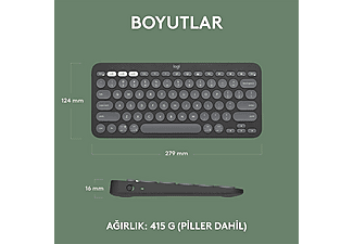 LOGITECH Pebble Keys 2 K380s Multi-Device Bluetooth Klavye Grafit (Türkçe Tuş Dizimi)_8