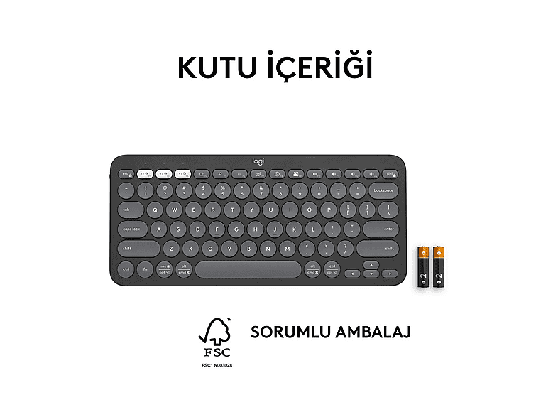 LOGITECH Pebble Keys 2 K380s Multi-Device Bluetooth Klavye Grafit (Türkçe Tuş Dizimi)_9