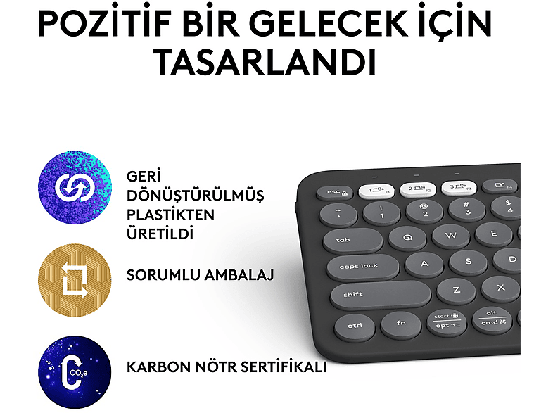 LOGITECH Pebble Keys 2 K380s Multi-Device Bluetooth Klavye Grafit (Türkçe Tuş Dizimi)_10