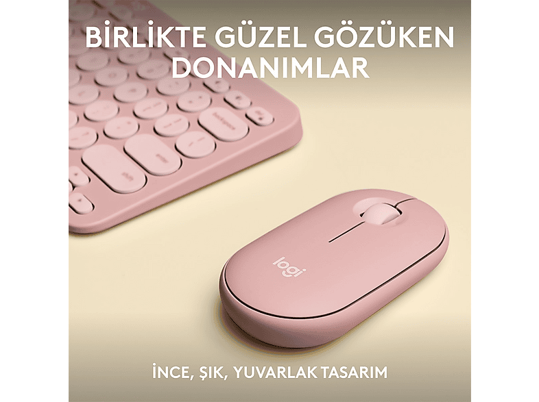 LOGITECH Pebble 2 Multi-Device Bluetooth Klavye & Mouse Seti Pudra Pembe (Türkçe Tuş Dizimi)_2