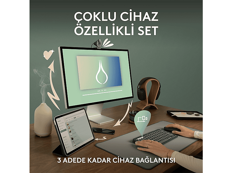 LOGITECH Pebble 2 Multi-Device Bluetooth Klavye & Mouse Seti Pudra Pembe (Türkçe Tuş Dizimi)_3