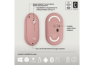 LOGITECH Pebble 2 Multi-Device Bluetooth Klavye & Mouse Seti Pudra Pembe (Türkçe Tuş Dizimi)_7