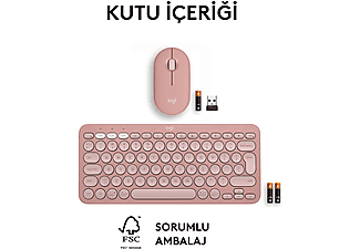 LOGITECH Pebble 2 Multi-Device Bluetooth Klavye & Mouse Seti Pudra Pembe (Türkçe Tuş Dizimi)_10