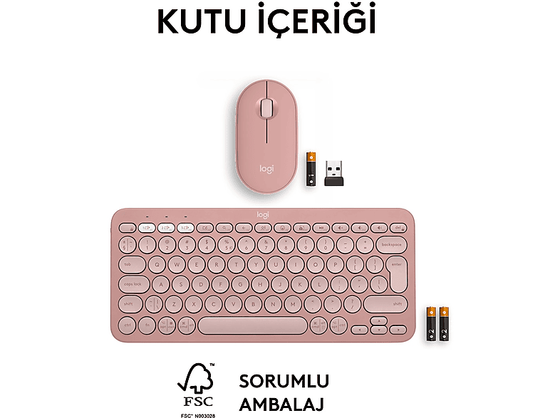 LOGITECH Pebble 2 Multi-Device Bluetooth Klavye & Mouse Seti Pudra Pembe (Türkçe Tuş Dizimi)_10