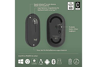 LOGITECH Pebble 2 Multi-Device Bluetooth Klavye & Mouse Seti Grafit (Türkçe Tuş Dizimi)_6