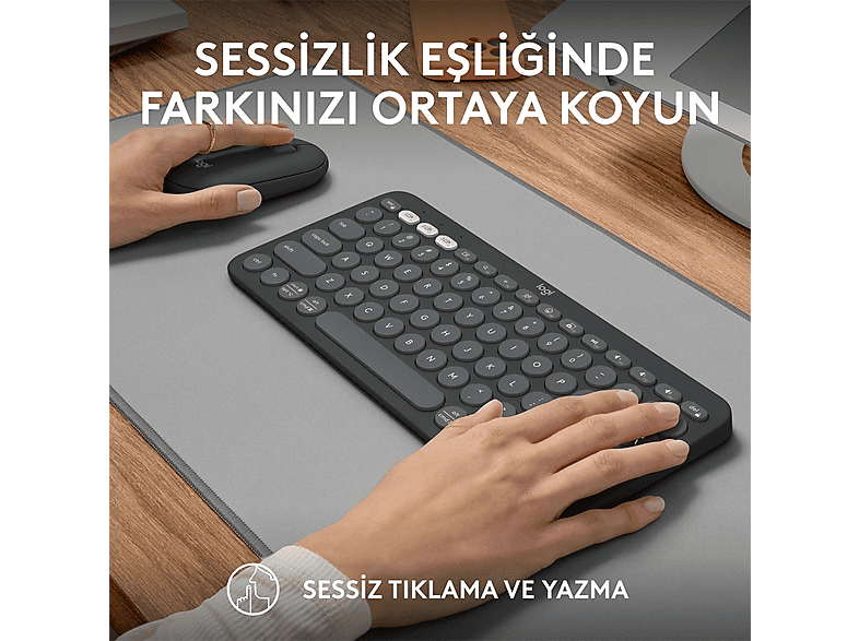 LOGITECH Pebble 2 Multi-Device Bluetooth Klavye & Mouse Seti Grafit (Türkçe Tuş Dizimi)_7