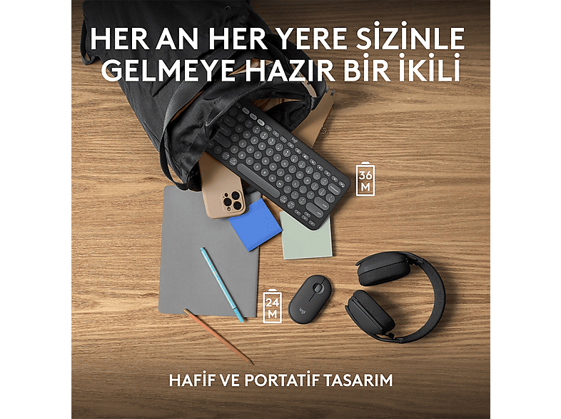 LOGITECH Pebble 2 Multi-Device Bluetooth Klavye & Mouse Seti Grafit (Türkçe Tuş Dizimi)_8