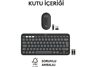 LOGITECH Pebble 2 Multi-Device Bluetooth Klavye & Mouse Seti Grafit (Türkçe Tuş Dizimi)_9