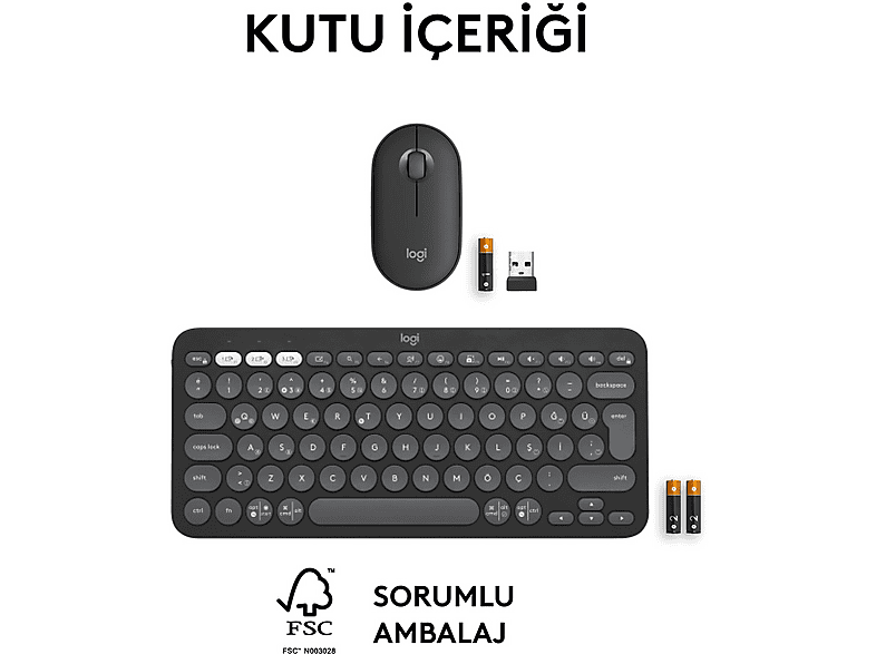 LOGITECH Pebble 2 Multi-Device Bluetooth Klavye & Mouse Seti Grafit (Türkçe Tuş Dizimi)_9