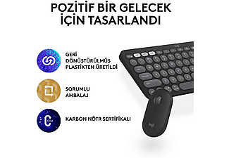 LOGITECH Pebble 2 Multi-Device Bluetooth Klavye & Mouse Seti Grafit (Türkçe Tuş Dizimi)_10