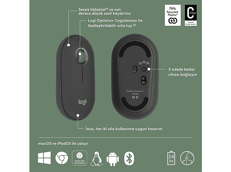 LOGITECH Pebble 2 M350s Bluetooth Mouse Grafit_6