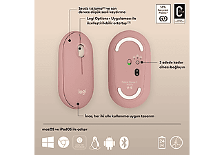 LOGITECH Pebble 2 M350s Bluetooth Mouse Pudra Pembe_6