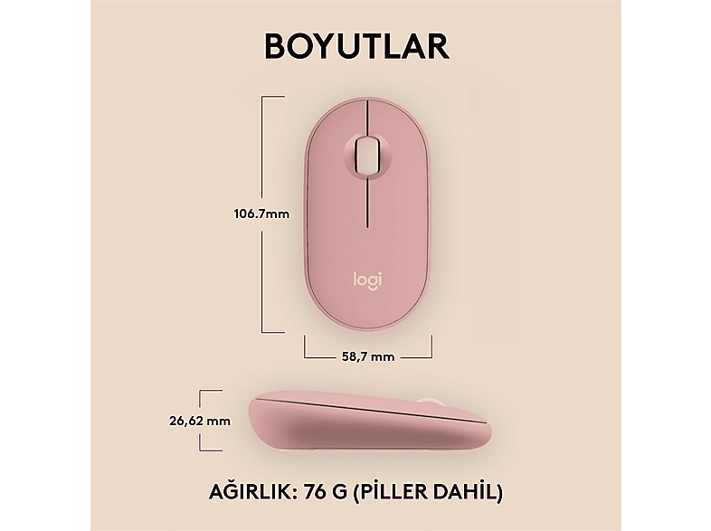 LOGITECH Pebble 2 M350s Bluetooth Mouse Pudra Pembe_8