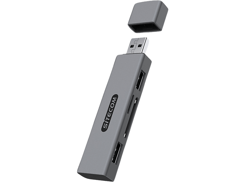 Sitecom Usb Kaartlezer Met 2 Usb-aansluitingen Zilver / Zwart (md-10130)