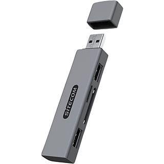 SITECOM Lecteur de carte USB avec 2 ports USB-A Argenté / Noir (MD-10130)