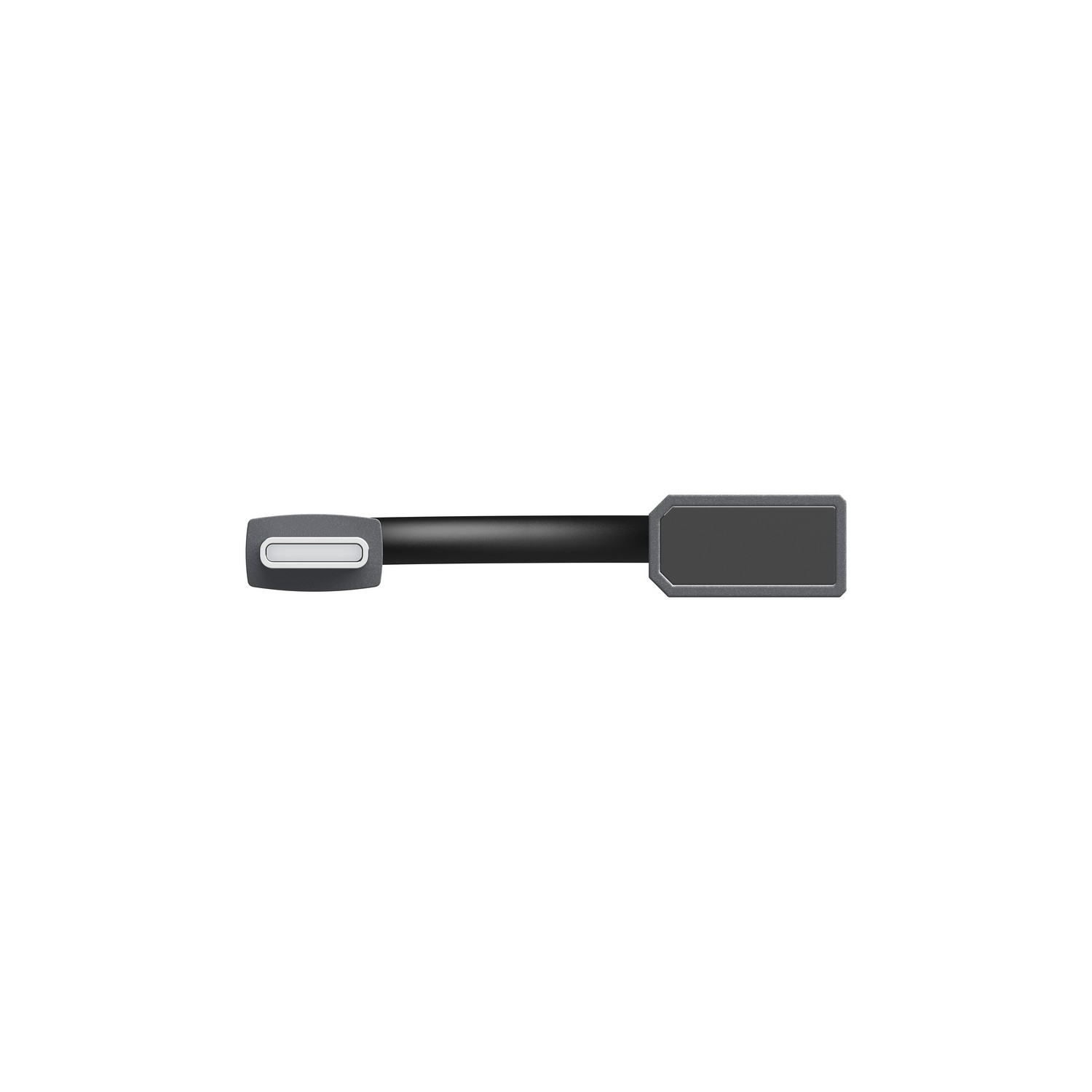 A black and gray USB-C cable on a white background.