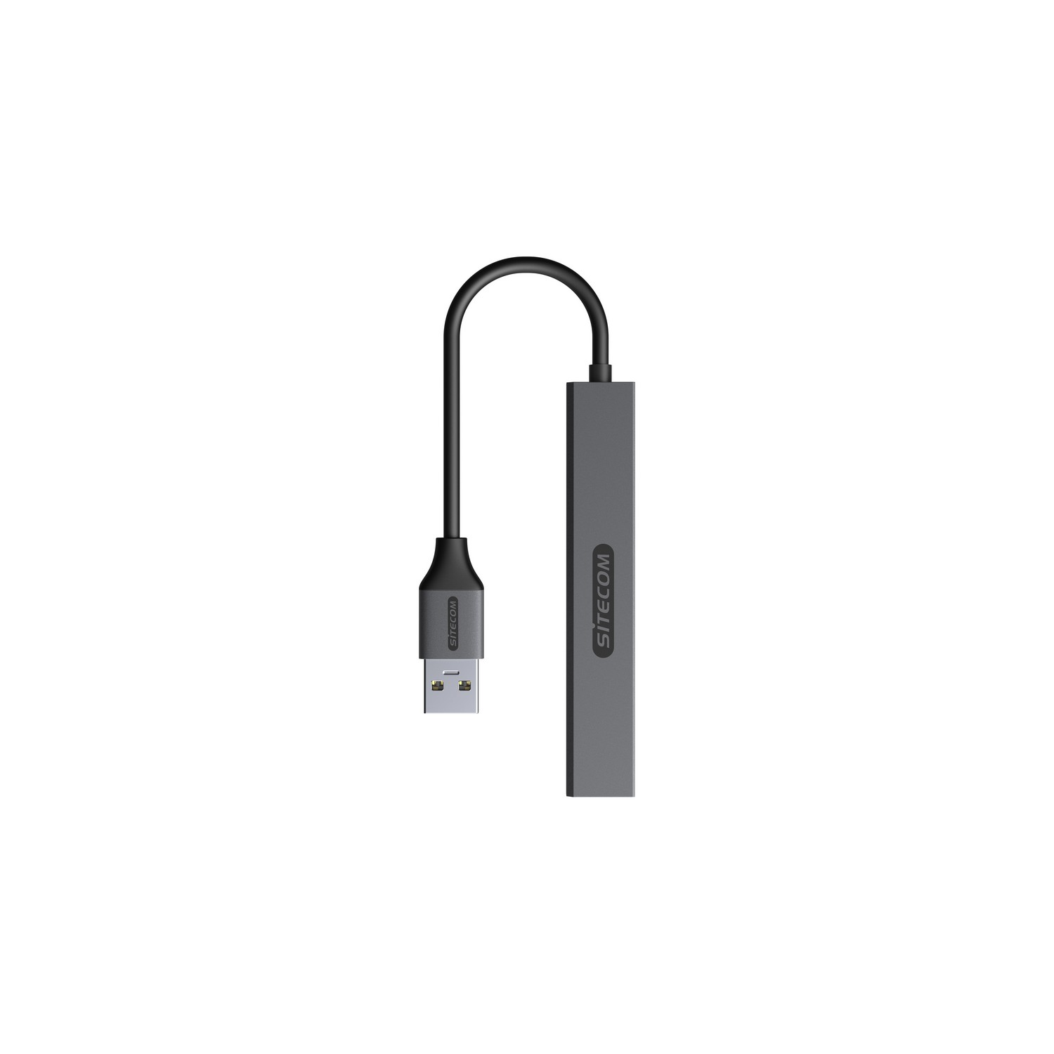 Câble adaptateur USB vers USB-C noir et gris. Une extrémité est USB, l'autre USB-C. Fond blanc.