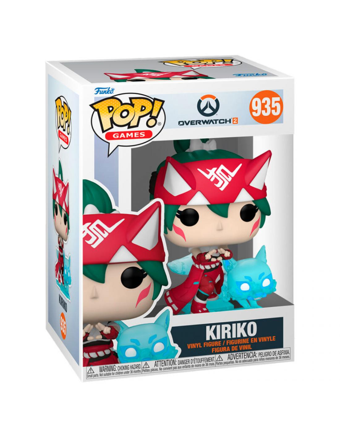 Figura Funko Pop de Kiriko de Overwatch 2. La figura está en una caja con ilustraciones.