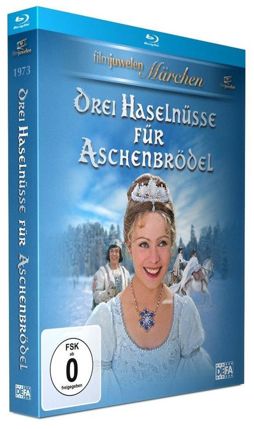 DVD-Box mit dem Titel 'Drei Haselnüsse für Aschenbrödel', mit einer Frau in weißem Kleid.