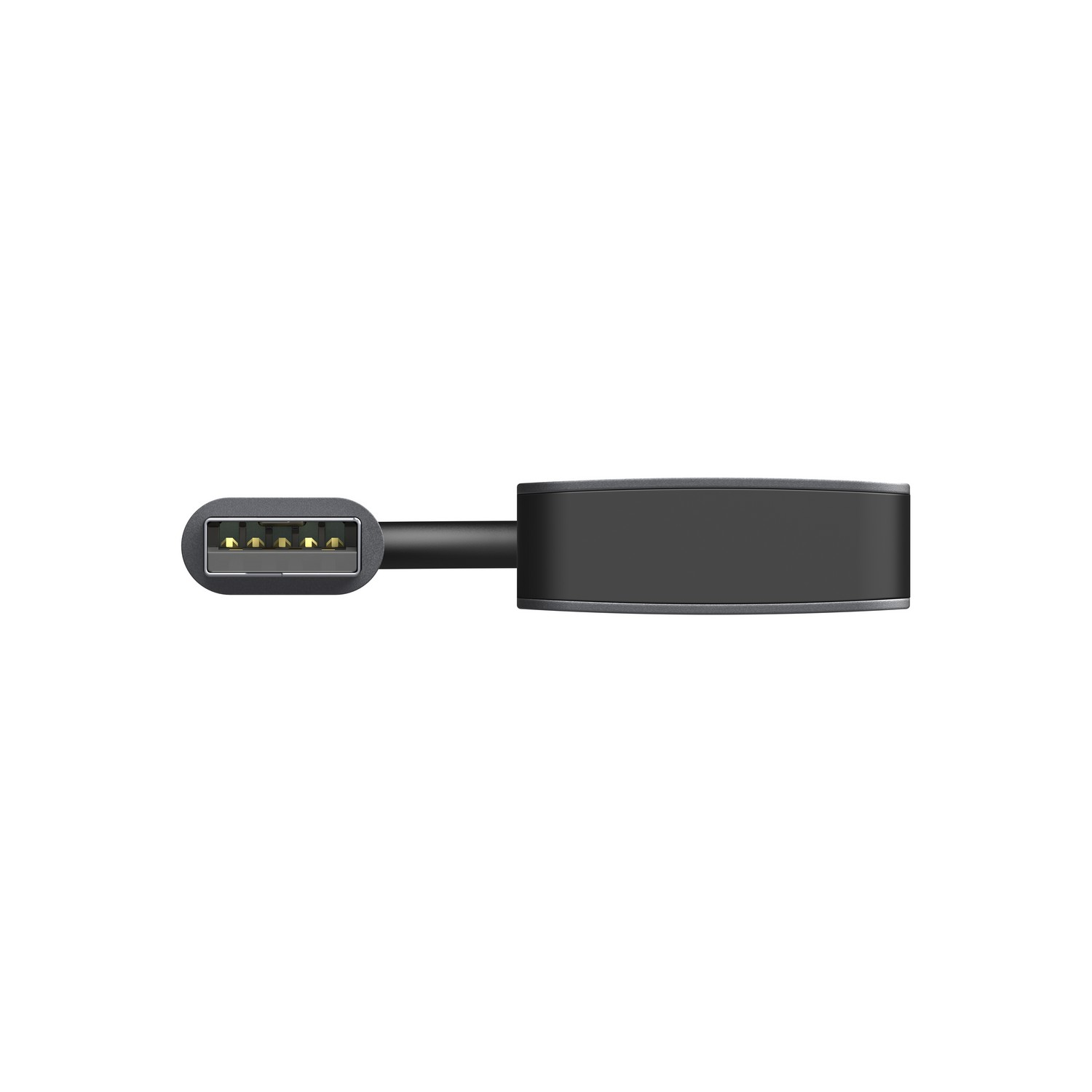 Câble USB vers USB-C noir avec corps noir et fond blanc.