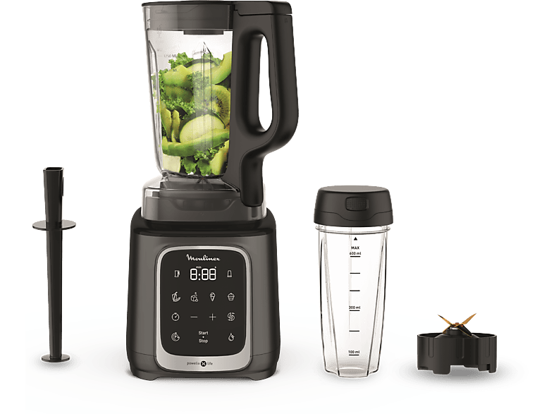 Moulinex InfinyMix+ LM91HD, 1600 W, 2.6 L, 6 Cuchillas, 10 velocidades, Tecnología Powelix, 5 Programas, Vaso Tritan, Titanio