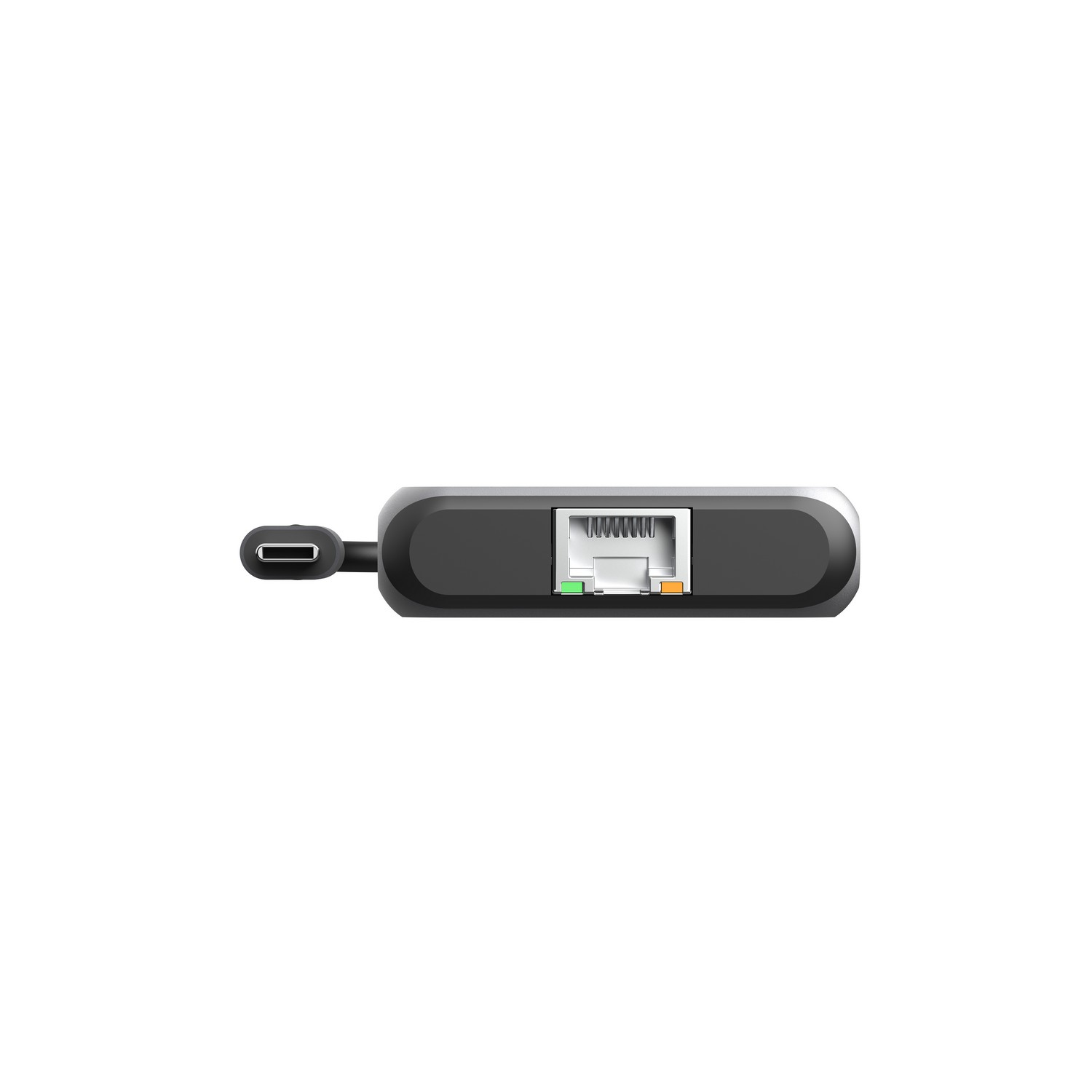 Adaptateur noir avec ports. Fond blanc.