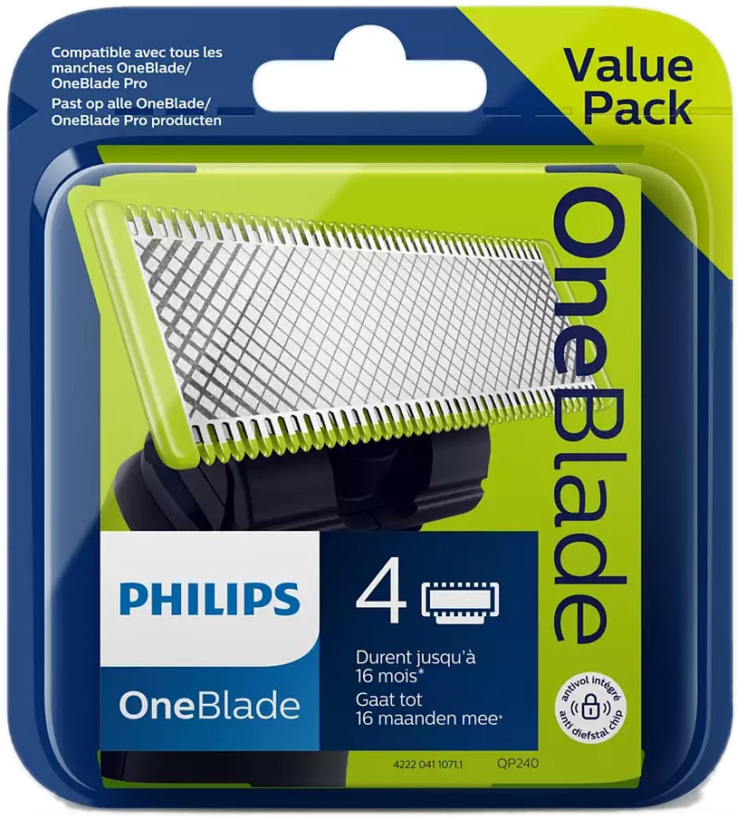 PHILIPS Lame de rasoir OneBlade Vert - 4 pièces (QP240/50)
