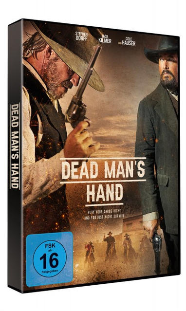 DVD-Hülle für den Film "Dead Man's Hand". Zwei Männer mit Waffen sind auf dem Cover.