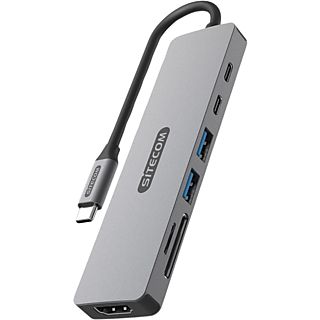 SITECOM Adaptateur multiport 7-en-1 USB-C PD Argenté / Noir (CN-5504)