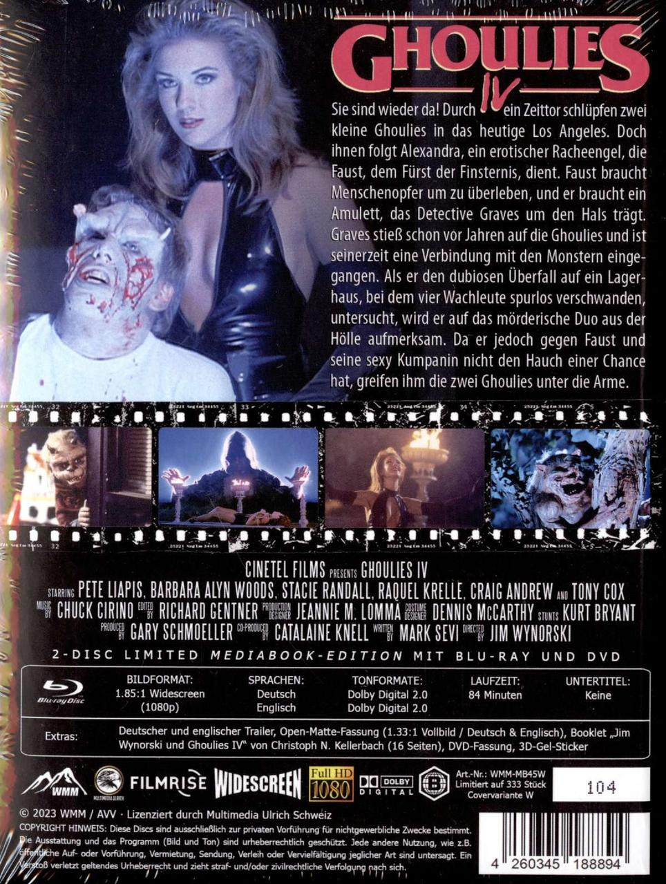 DVD-Cover für Ghoulies IV, mit einer Frau und einem Monster, darunter Filmstills.