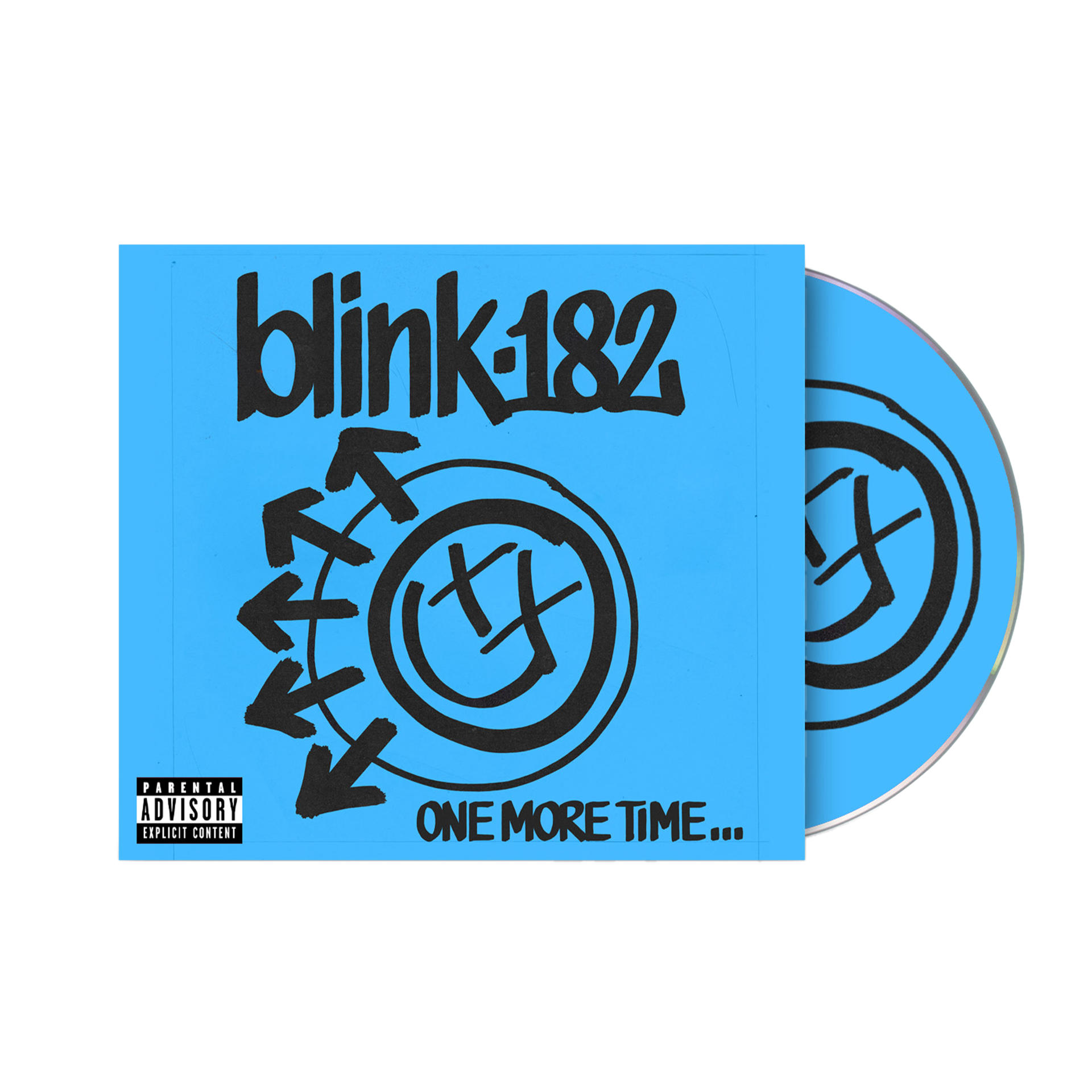 Eine blaue CD-Hülle mit dem Blink-182-Logo und den Worten 'ONE MORE TIME...'