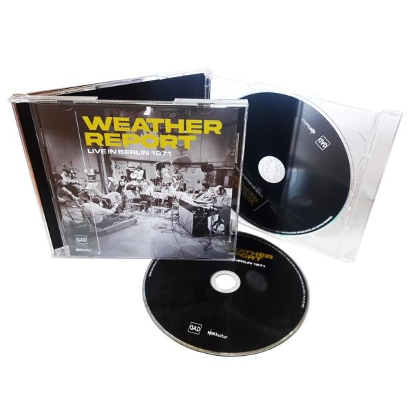 CDs von 'Weather Report Live in Berlin 1971' in einer transparenten Hülle.