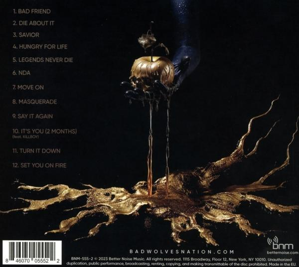 Albumcover für das Album von Bad Wolves, mit einem Apfel mit goldenen Ranken auf dunklem Hintergrund.