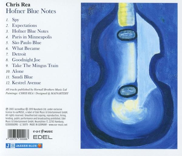 Chris Rea Albumcover, Hofner Blue Notes, mit einem blauen Gitarrenbild.