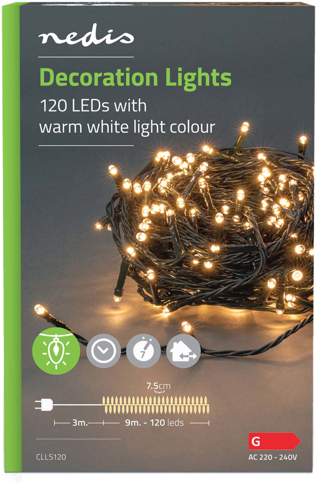Doos met kerstverlichting met 120 warmwitte LED's.