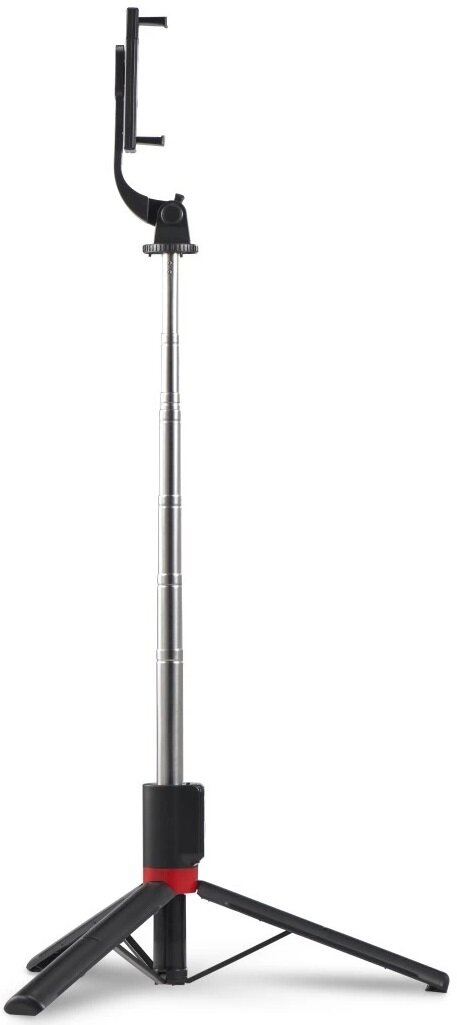 Czarny i srebrny statyw do selfie na białym tle.