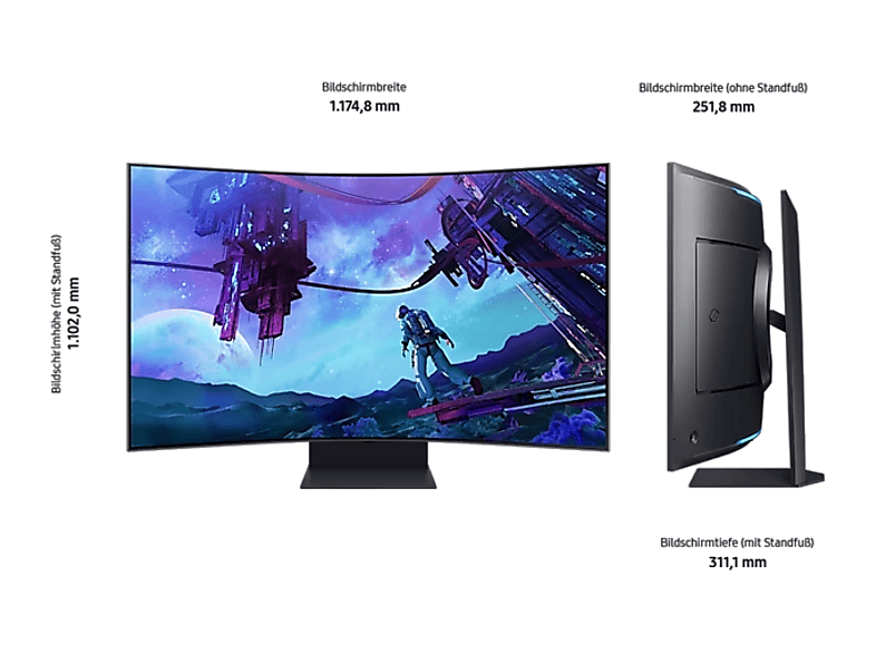 SAMSUNG Odyssey Ark S55CG970NU 55 Zoll Gaming Monitor, UHD 4K, 1 ms Reaktionszeit, 600 cd/m², 165 Hz, Schwarz — Foto 3 von 4