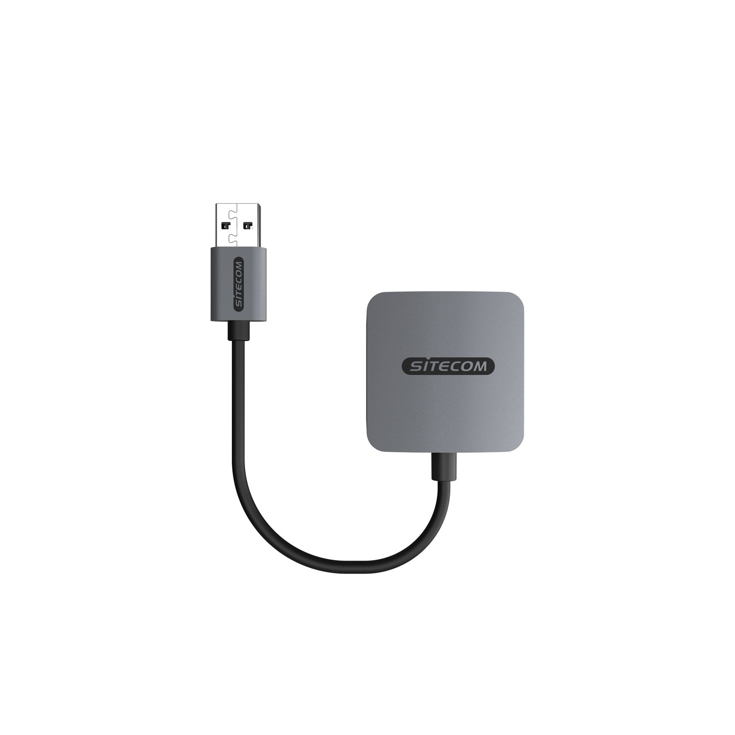Un adaptateur USB vers USB-C Sitecom gris sur fond blanc.