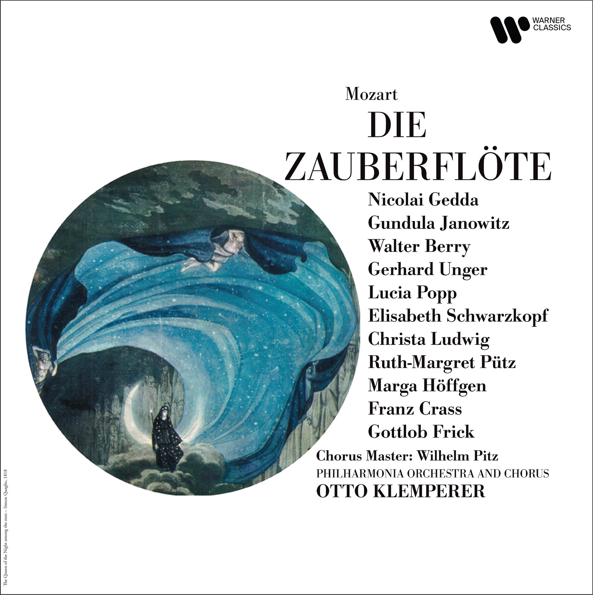 Albumcover mit Text 'Die Zauberflöte' und einer Illustration.