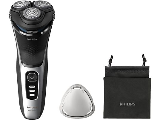 Afeitadora - Philips S3000 S3241/12, Afeitadora eléctrica, Seco y mojado, 60 min , Funda de viaje, Cortapatillas, Gris espacial