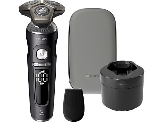 Afeitadora - Philips S9000 Prestige SP9840/32, Afeitadora eléctrica, Seco y mojado, Sensor barba, Recortador de precisión, Base de limpieza, Negro