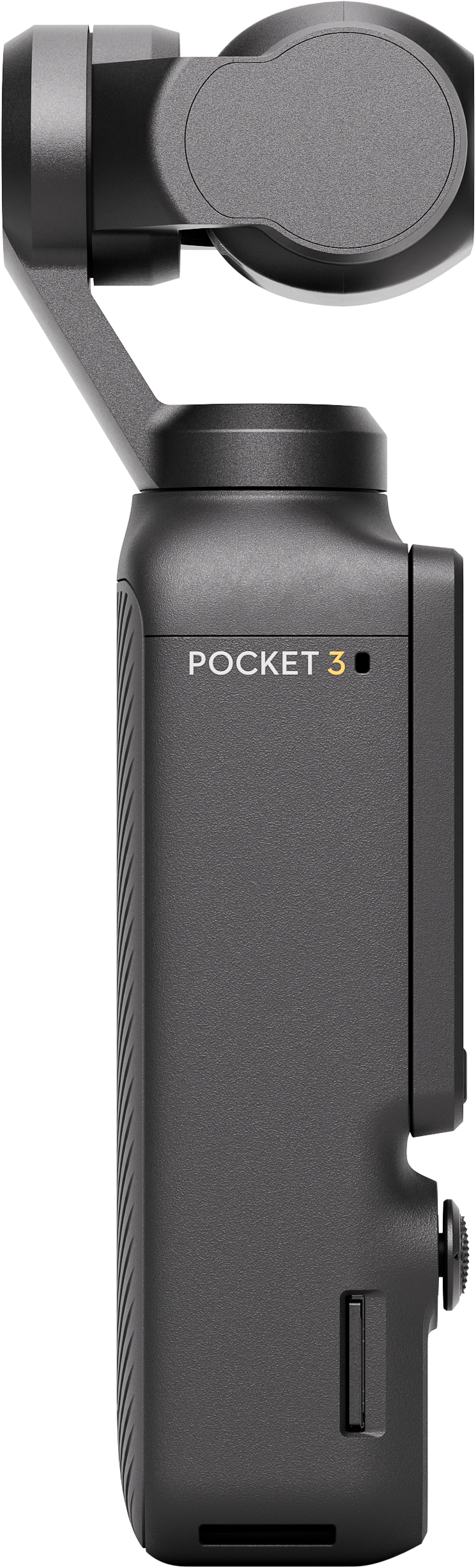 Videocamera grigio scuro con gimbal e scritta "POCKET 3".