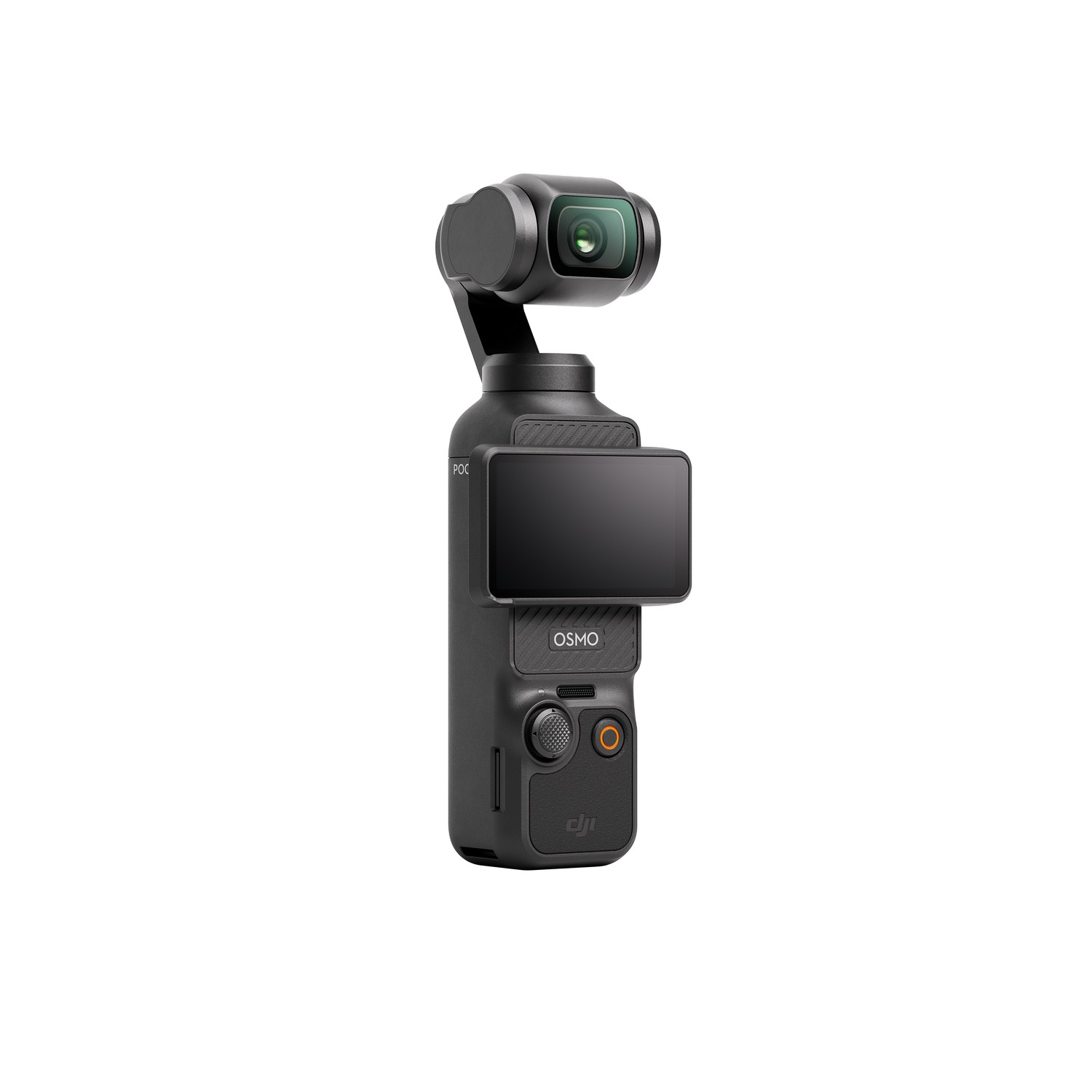 Black camera with screen and buttons. White background.