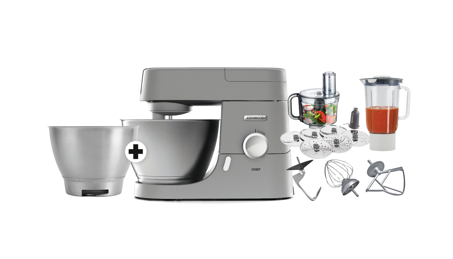 KENWOOD KVC 3150 S Chef Set Silver inkl Edelstahlschüssel KAT 300SS 4.6 l Küchenmaschine Silber (Rührschüsselkapazität: 4,6 l, 1000 Watt)