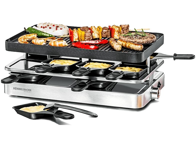 Rommelsbacher RC1400 Raclette (in Silber, für 8 Personen, 1200 Watt)