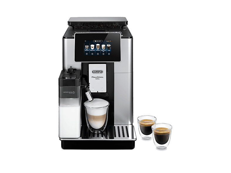 De'Longhi ECAM 610.55 SB Prima Donna Soul Kaffeevollautomat (Silber Schwarz, Flüster Kegelmahlwerk, 19 bar, integrierter Milchbehälter)