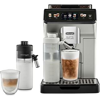 DE LONGHI ECAM450.65.S Eletta Explore Cold Brew Kaffeevollautomat mit 2 externen Milchtanks (Latte Crema Hot & Latte Crema Cool) (Silber, Mahlwerk mit 13 Stufen, 19 bar, externer Milchbehälter)