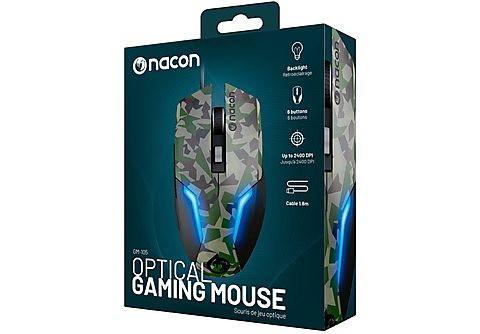 Ratón gaming - Nacon PCGM-105FOREST, Con cable, USB, 800 a 2400 DPI, Forest Camo