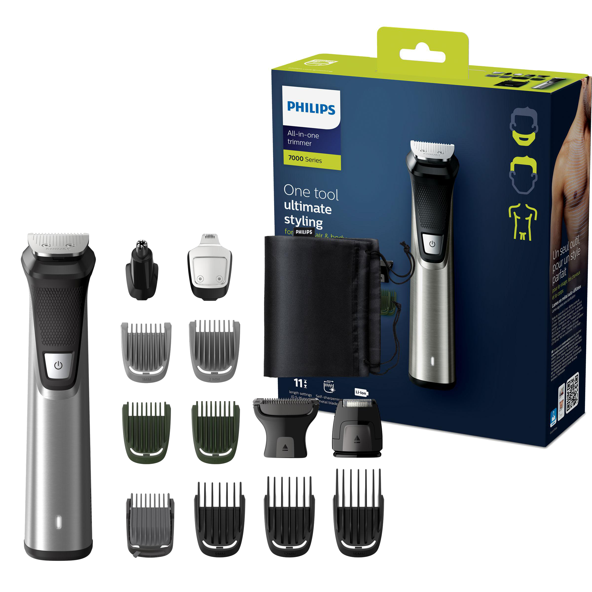 PHILIPS MG7745/15 Bodygroom Serie 7000 Körperhaartrimmer, Silber, Schwarz, Akkubetrieb